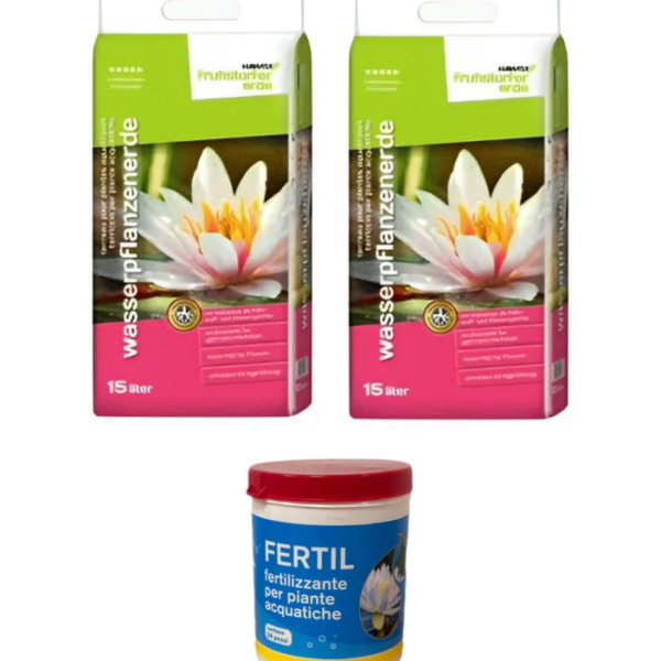 Kit completo di 2 sacchi di terriccio + 1 Fertilizzante per piante acquatiche
